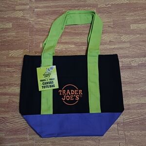 Trader Joe's Fall Season Canvas Mini Tote Bags Mulit Color Black Purple Green